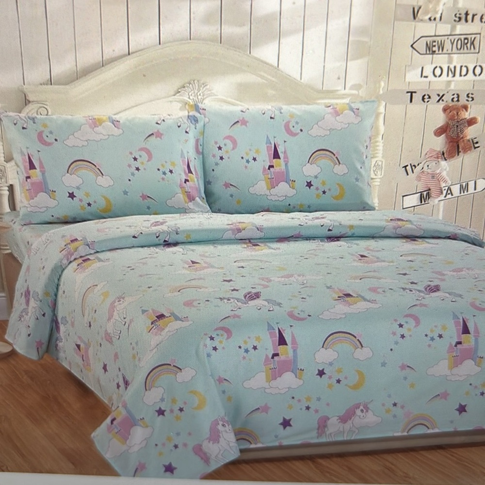 Linen Plus unicorn rainbow sheet set full & Unicorn Fleece Blanket